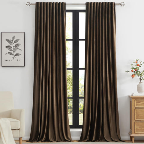 PRIMROSE Brown Velvet Curtains front view shows luxurious texture and generous coverage.