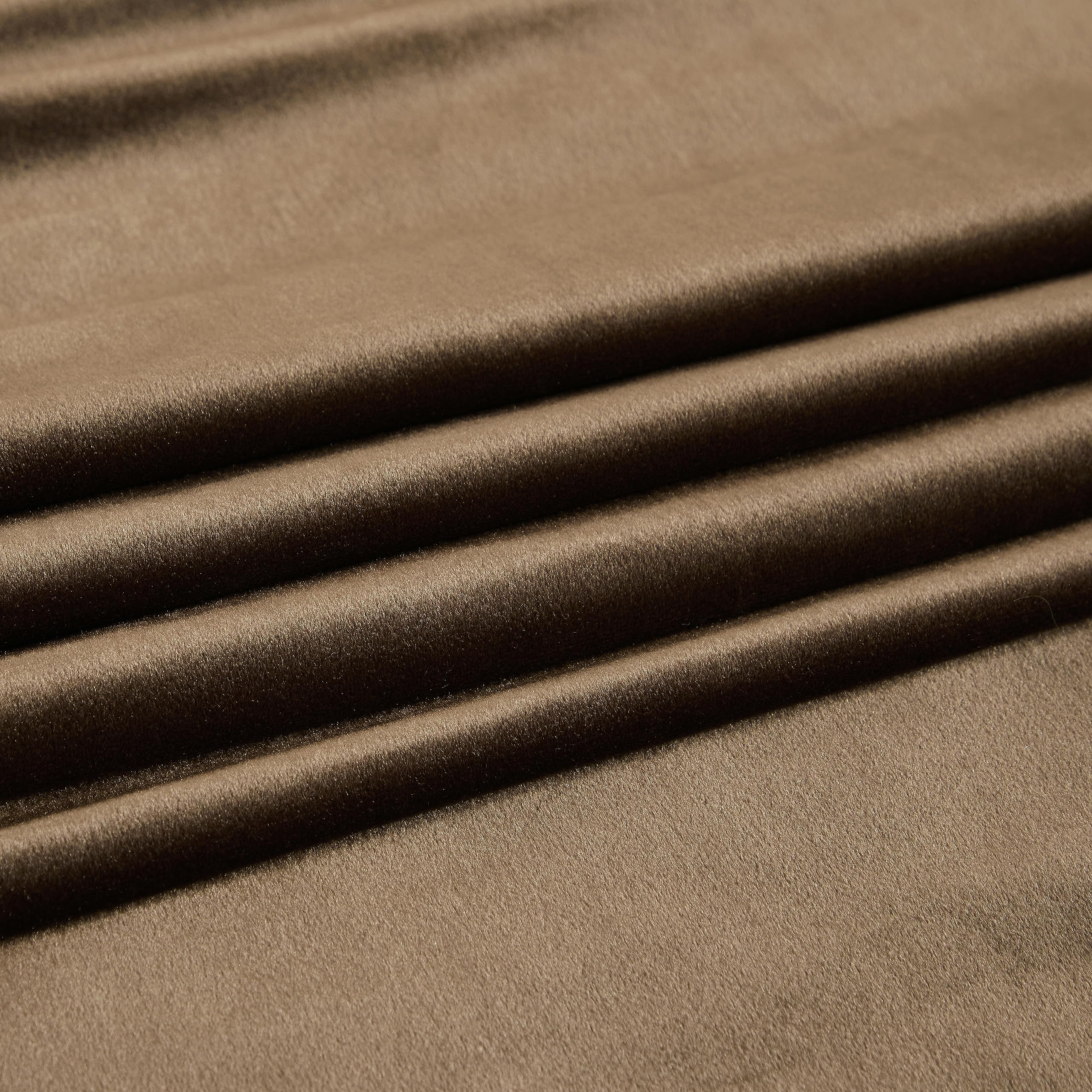 PRIMROSE Brown Velvet Curtains room scene demonstrates luxurious living room ambiance.