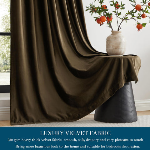 PRIMROSE Brown Velvet Curtains rod-pocket hanging demonstrates easy, secure setup.