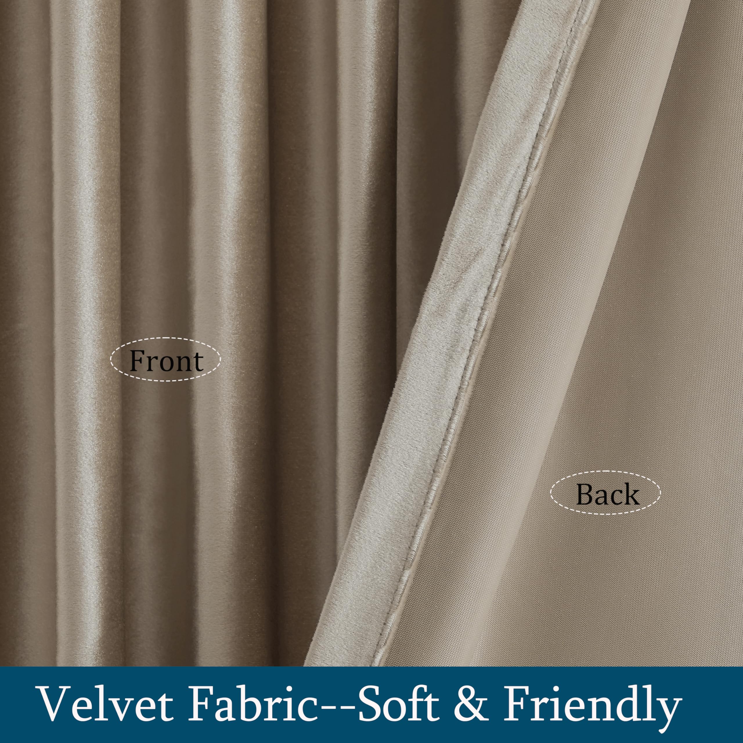 PRIMROSE Taupe velvet curtains in a living room setup, contributing to room-darkening ambiance.
