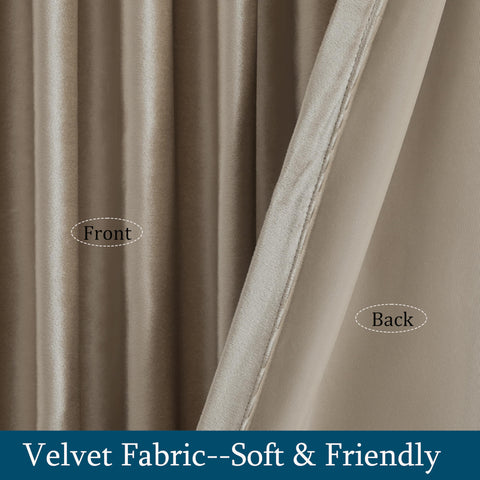 PRIMROSE Taupe velvet curtains in a living room setup, contributing to room-darkening ambiance.