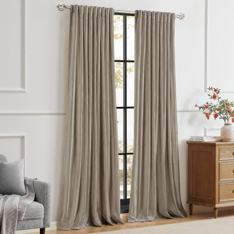 PRIMROSE Taupe curtains illustrating sound reduction for quieter spaces.