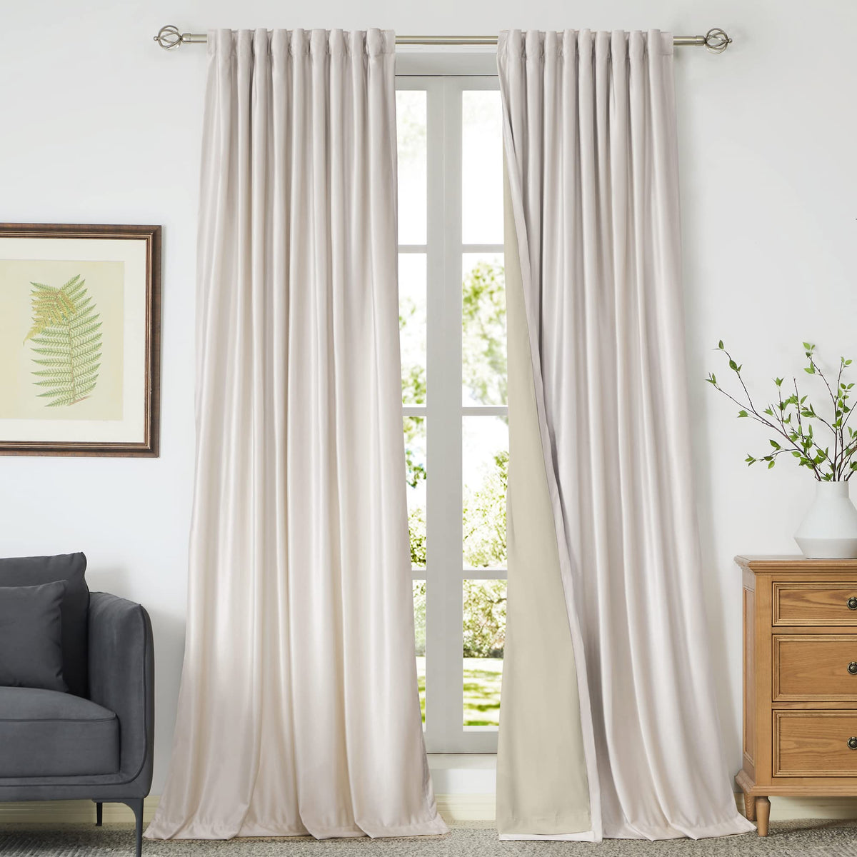 PRIMROSE ivory velvet curtains with rod-pocket close-up show luxe texture and built-in blackout