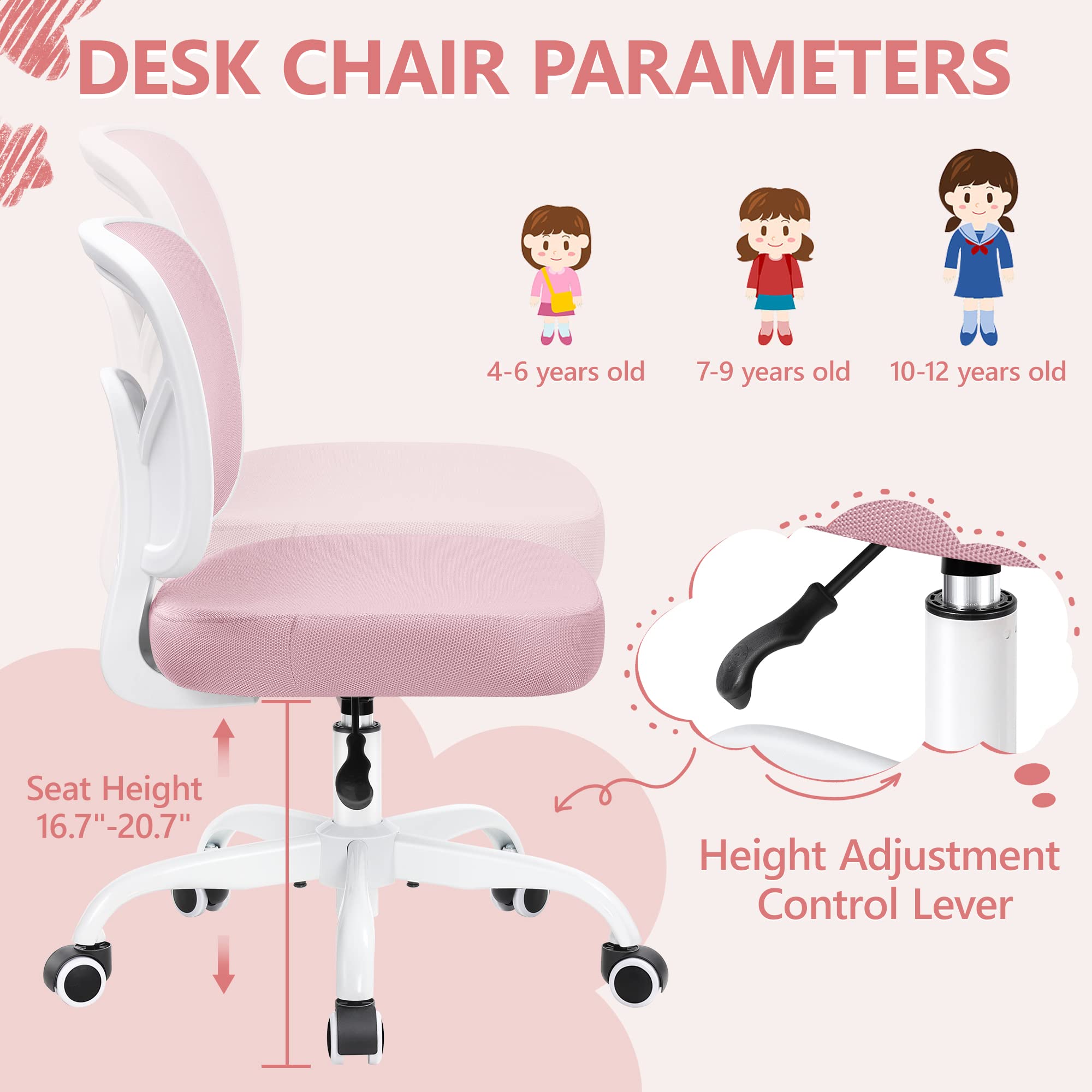 Primy pink backrest supports posture during homework and projects