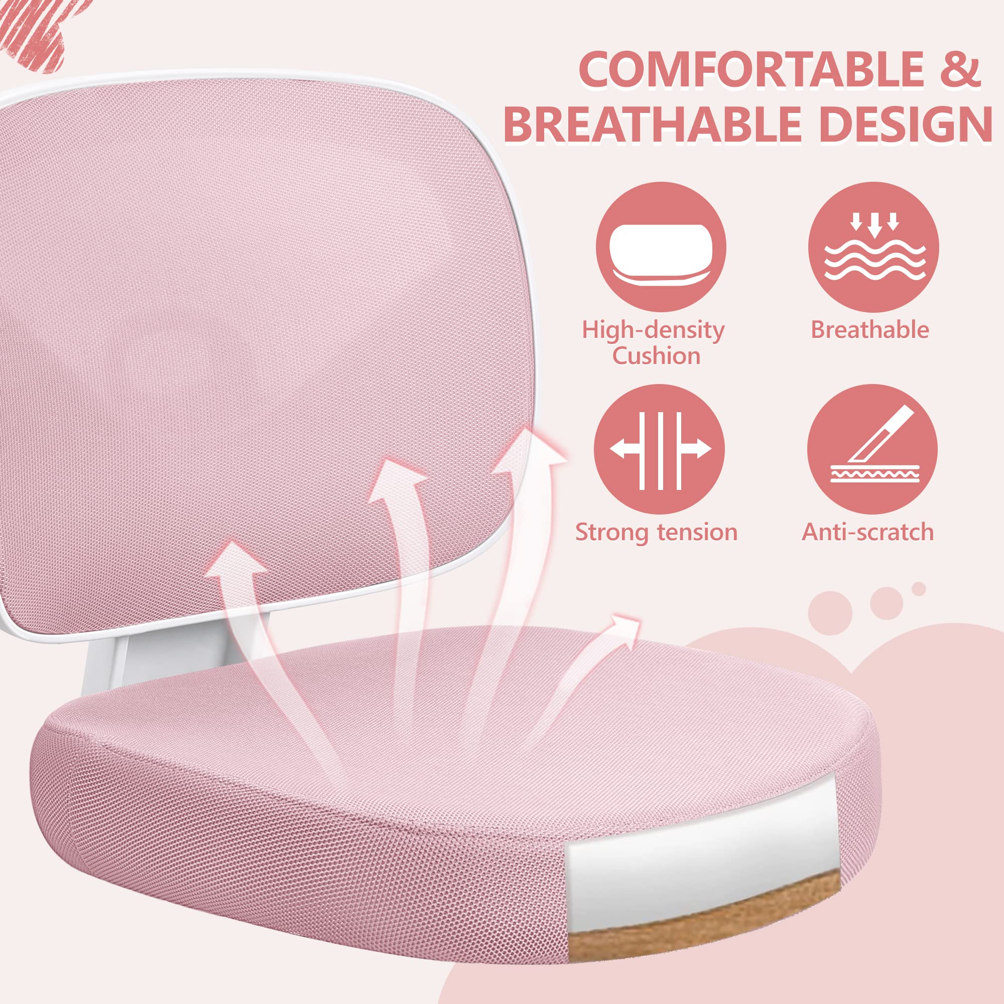 Primy pink breathable mesh keeps backs cool while learning