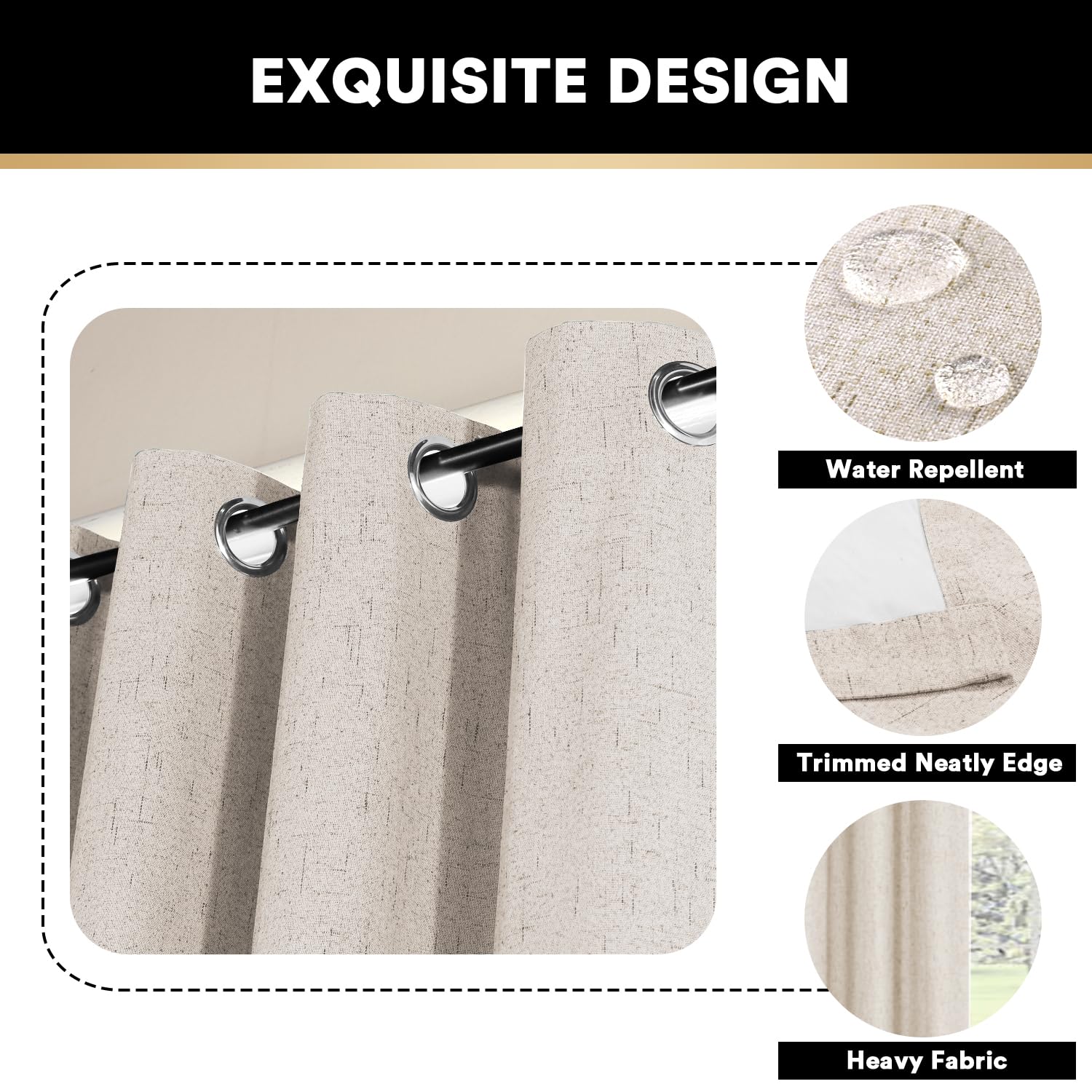 PrinceDeco curtain with anti-rust grommets for smooth sliding