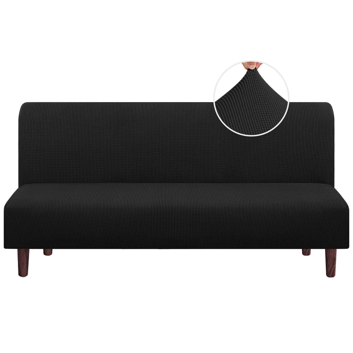 PrinceDeco stretch futon cover in black check pattern for armless futons with durable style.