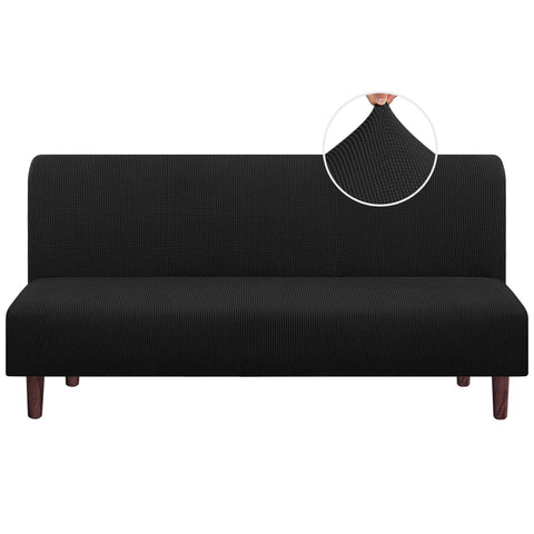 PrinceDeco stretch futon cover in black check pattern for armless futons with durable style.