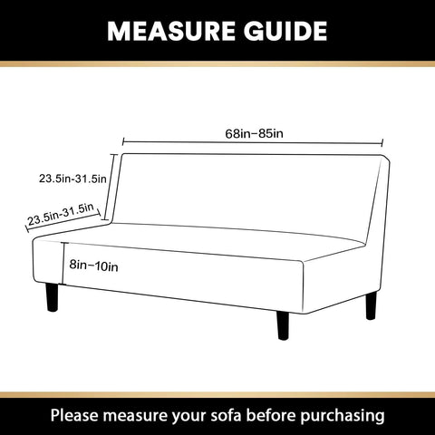 PrinceDeco slipcover highlights size options for 68–85 inch futon widths.
