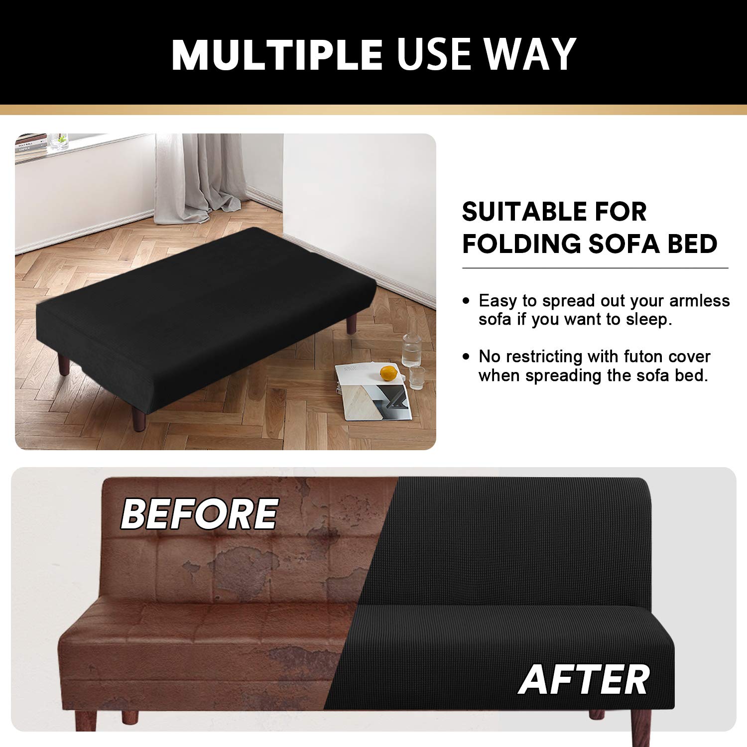PrinceDeco slipcover displaying all-round coverage for futon furniture.