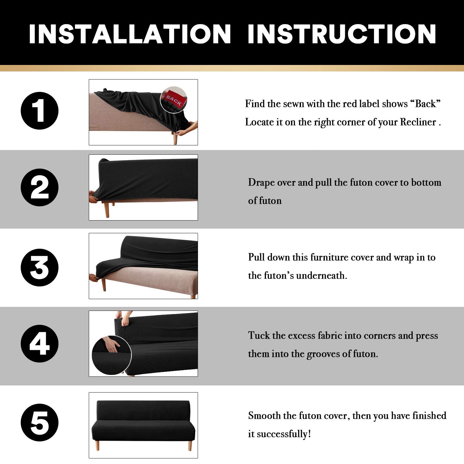 PrinceDeco futon cover in cold-wash friendly material for easy care.