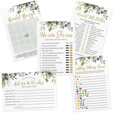 Printed Party Bridal Shower Game Set cover image showing 5 games for easy guest fun