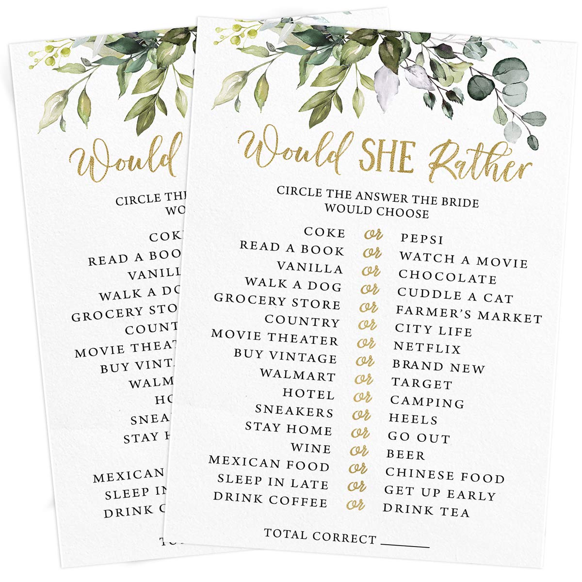Printed Party Would She Rather card for lighthearted decision moments
