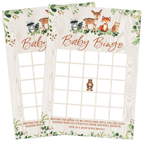 Printed Party Woodland price-is-right cards inviting friendly guessing and fun
