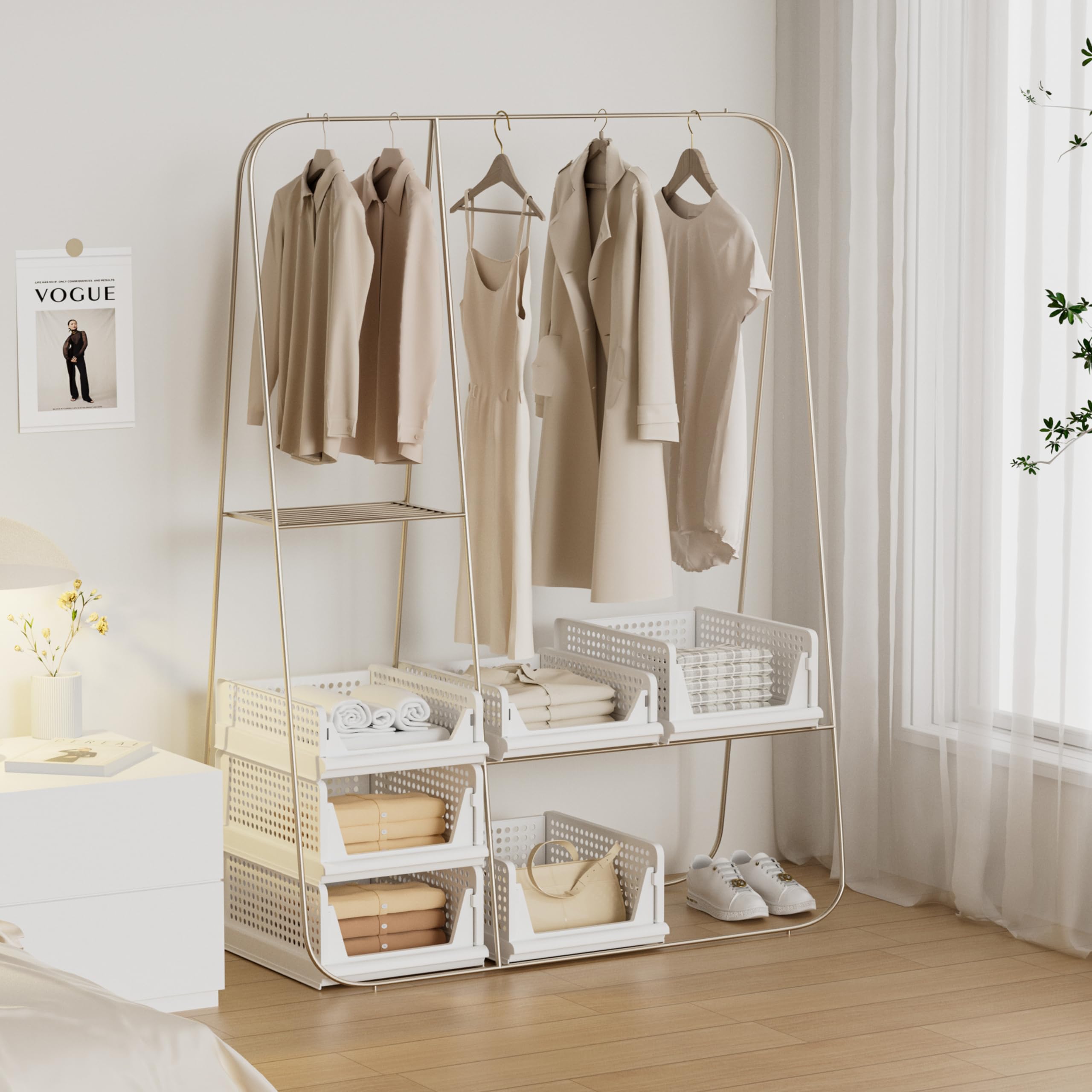 Proarea bins on a laundry room shelf for towels and linens.