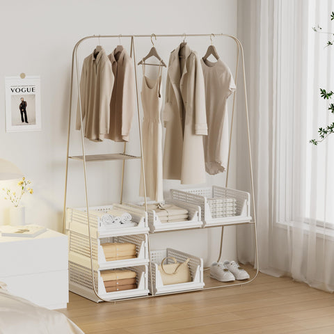 Proarea bins on a laundry room shelf for towels and linens.
