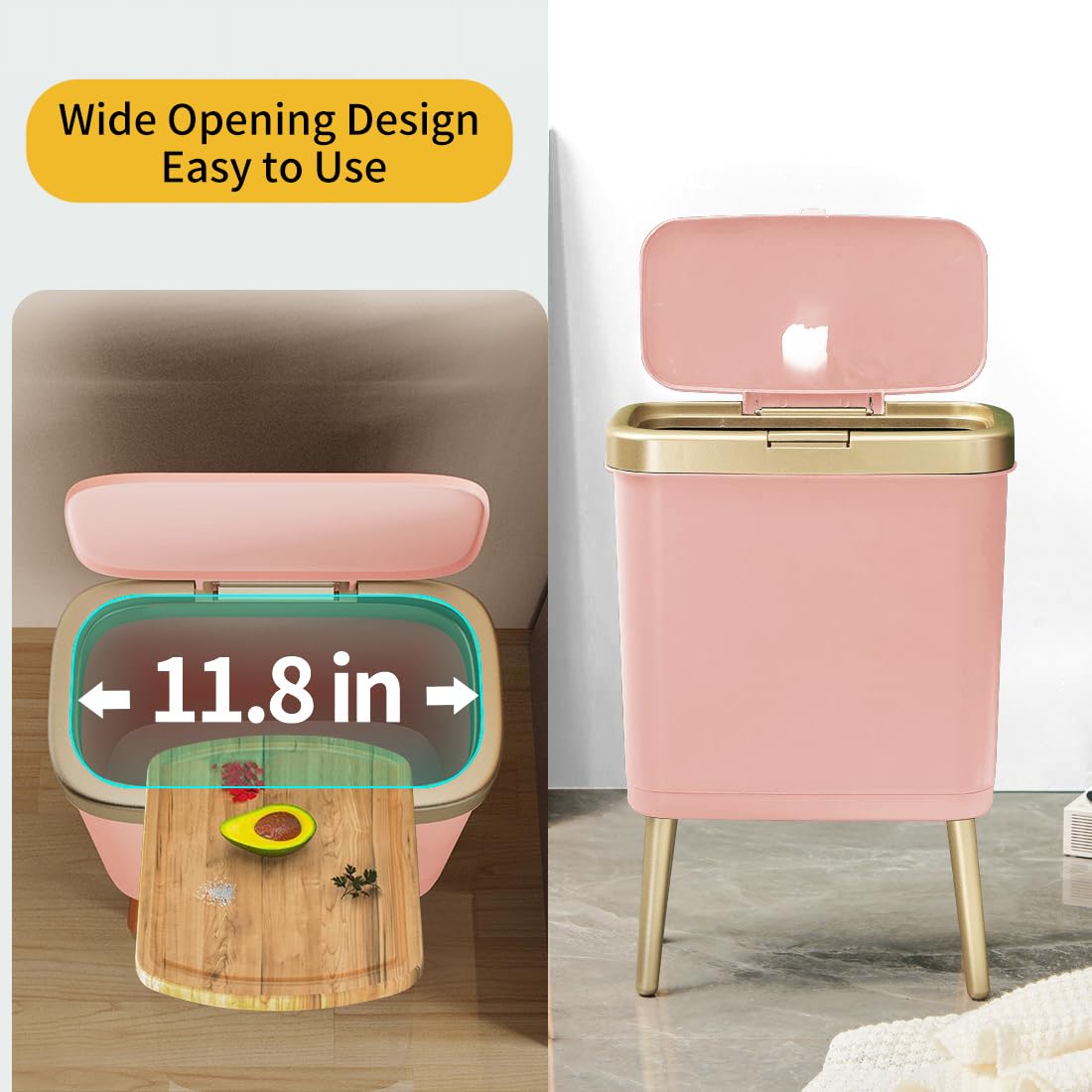 Procade gold edge trash bin adds a luxe touch while concealing waste.