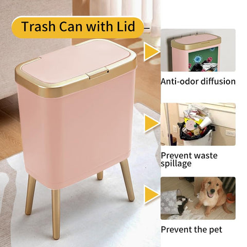 Procade narrow bathroom trash can fits tight corners while remaining stylish.