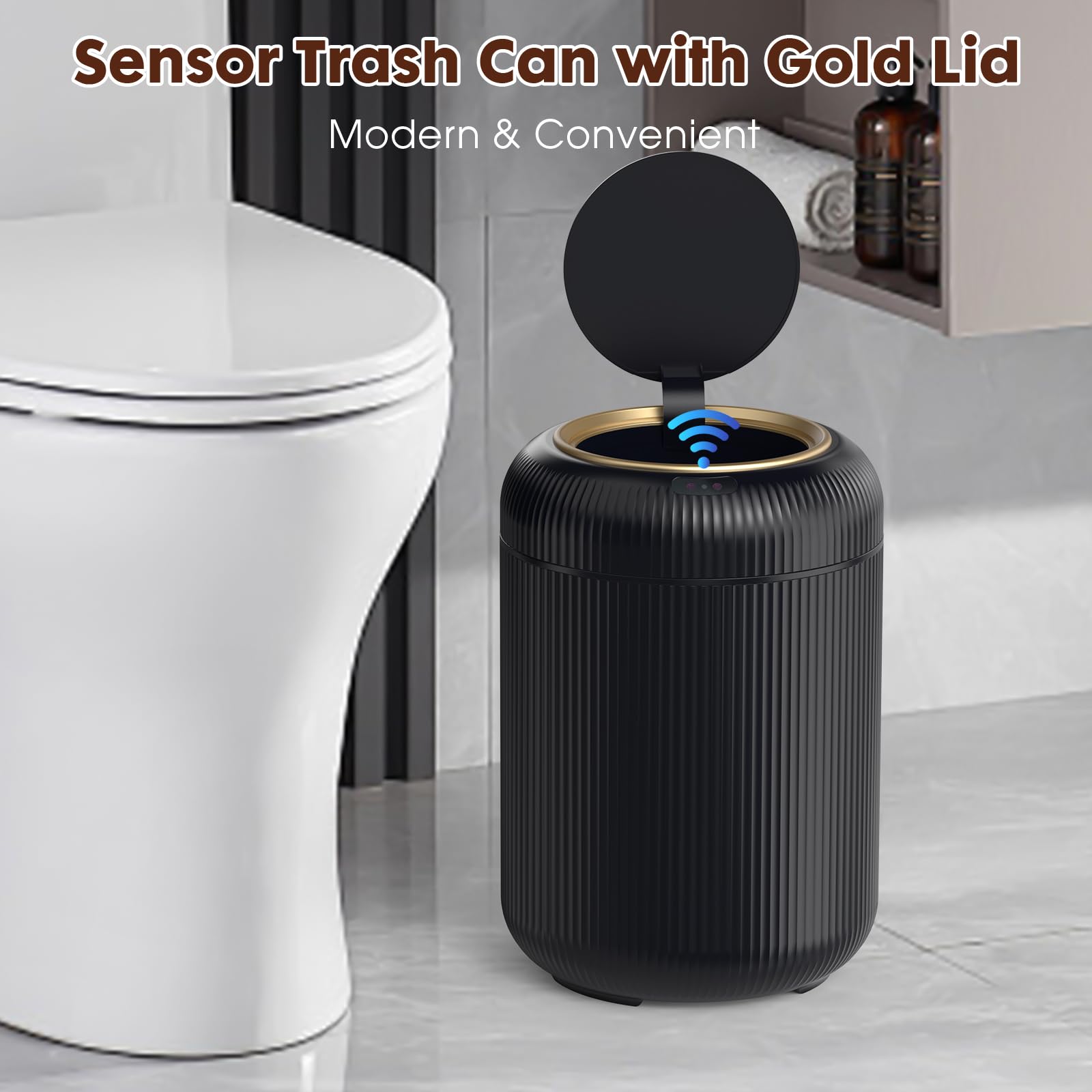 Procade small bathroom trash can with soft auto-close feature.