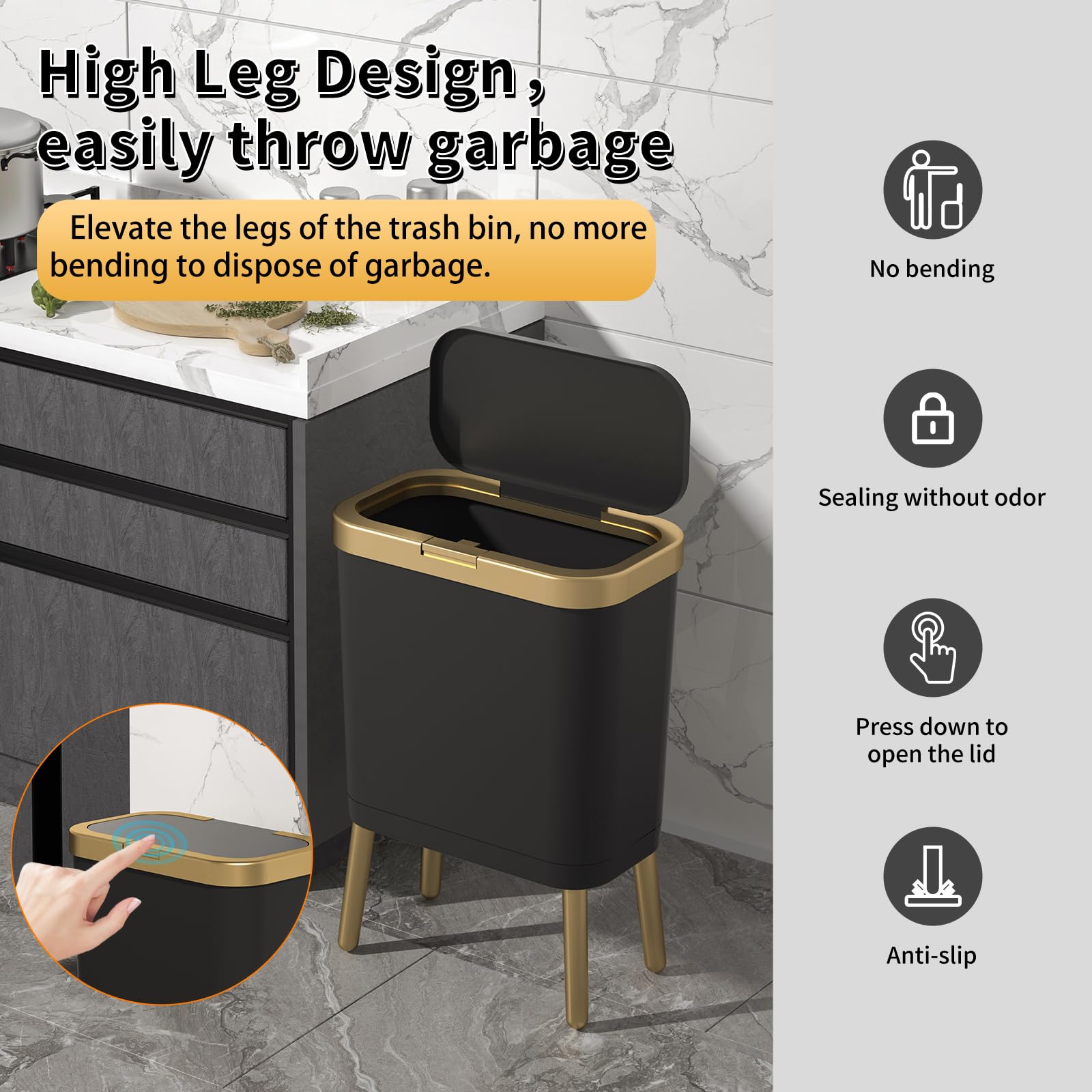 Procade tall-legged design elevates the bin for easy cleaning.