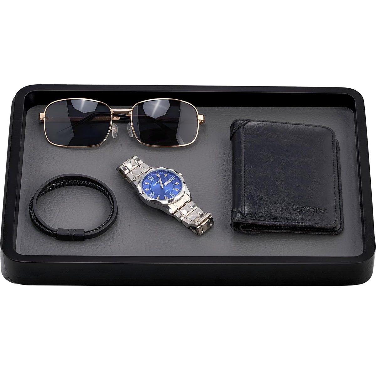 ProCase wooden valet tray front view highlights beech wood grain and sturdy design