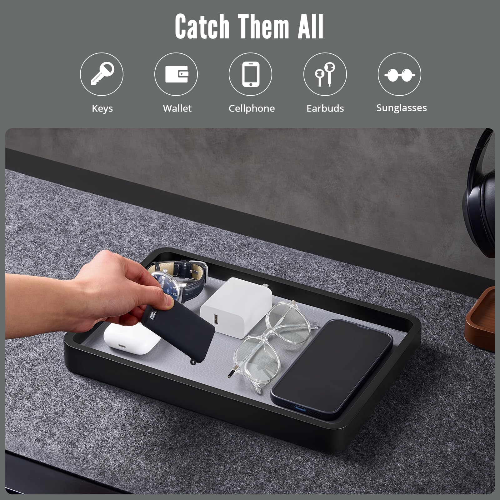 ProCase beech wood tray measures 12.4 by 8.4 inches for daily items