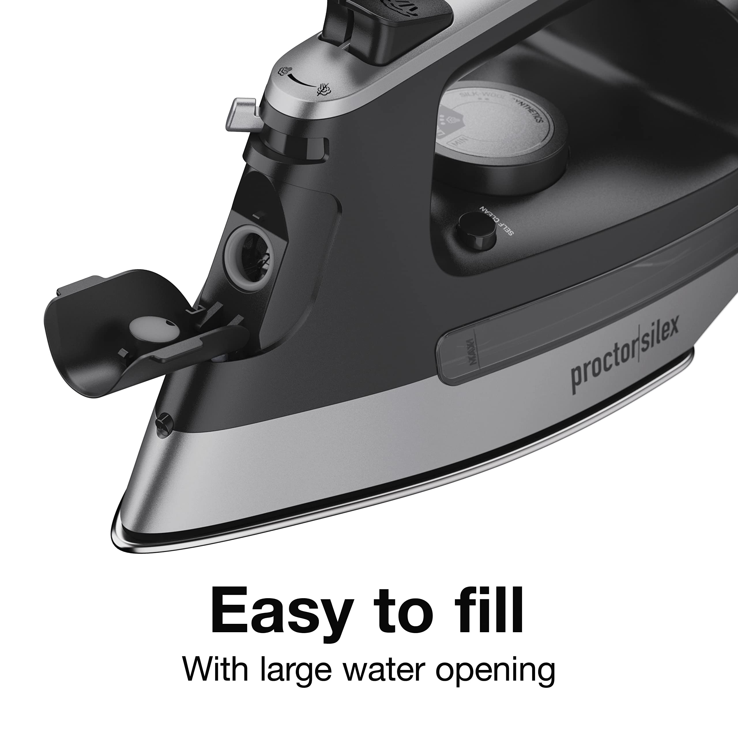 Proctor Silex steam iron easy-fill water opening for quick refills.