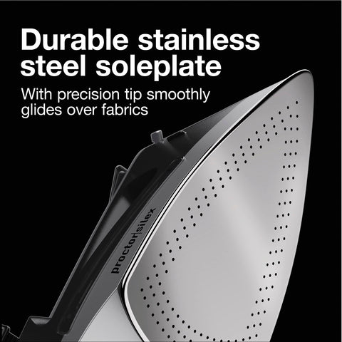 Proctor Silex steam iron showing retractable cord for tidy storage and easy reach.