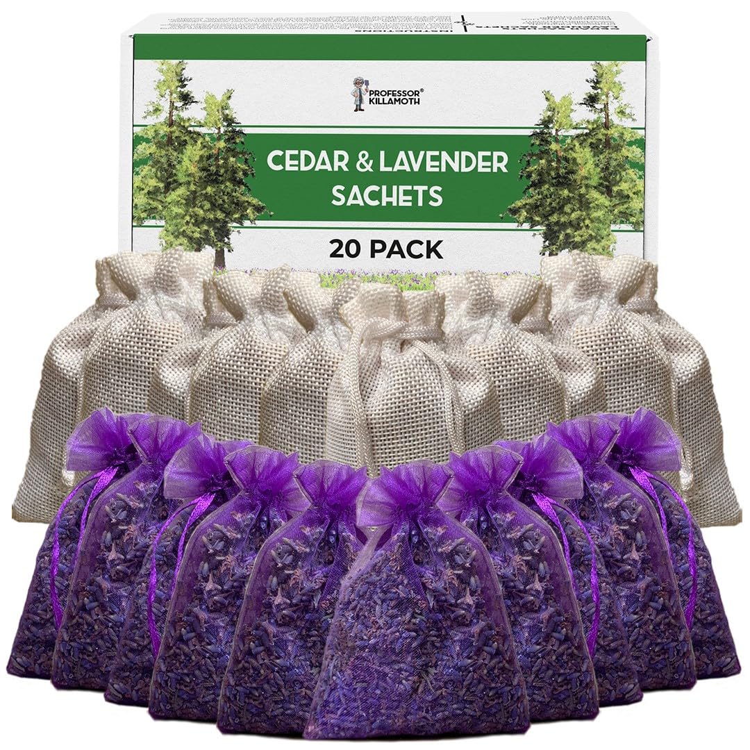 Professor Killamoth cedar chips and lavender sachets packaged for easy use and storage.