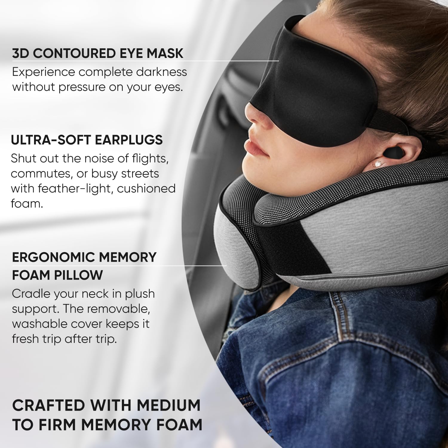 Proglobe memory foam neck pillow conforms to your neck for reduced strain.