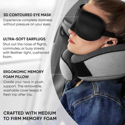 Proglobe memory foam neck pillow conforms to your neck for reduced strain.