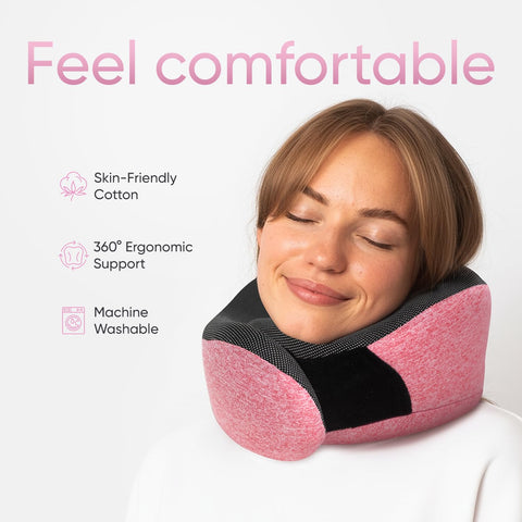 Proglobe memory foam neck pillow contours to the neck for stable comfort.