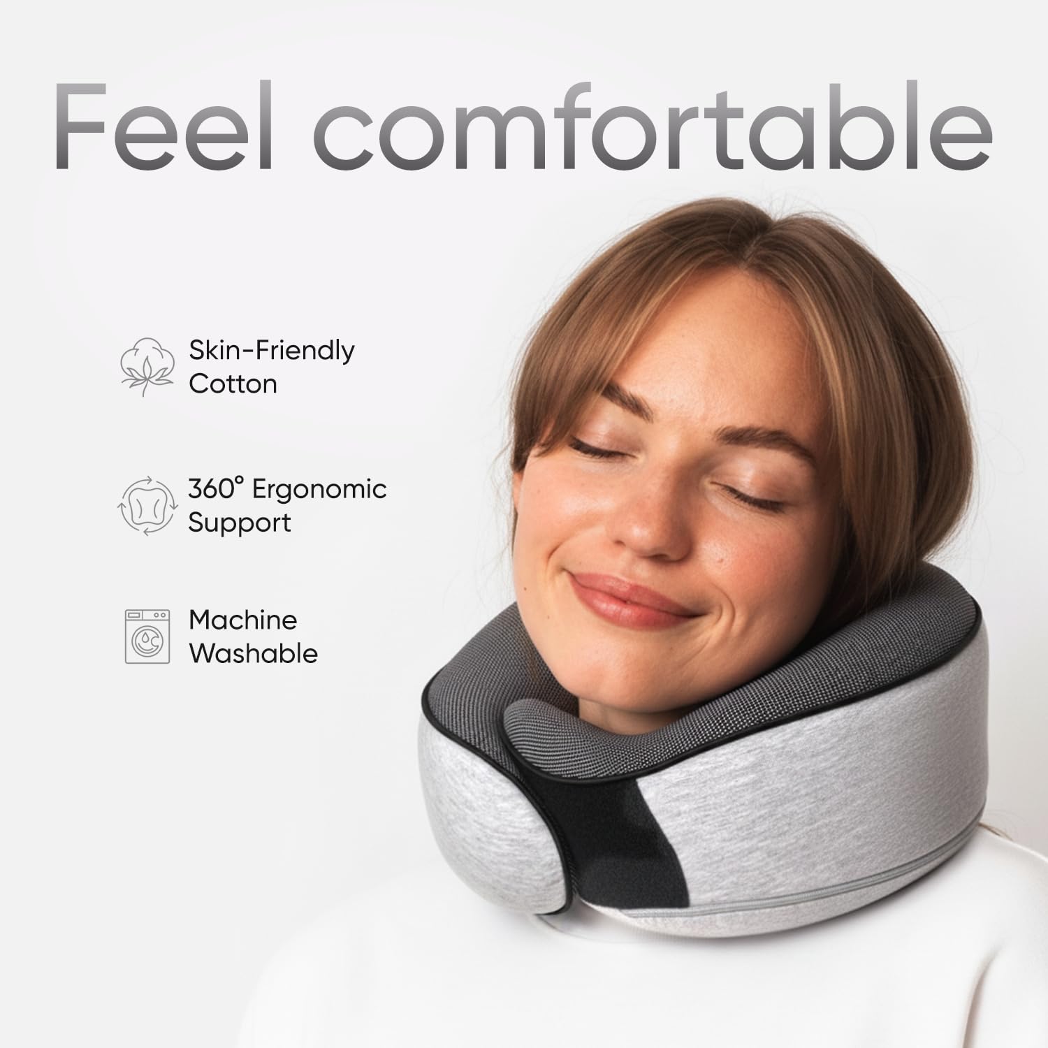 Proglobe neck pillow with adjustable Velcro fits most necks for personalized comfort.