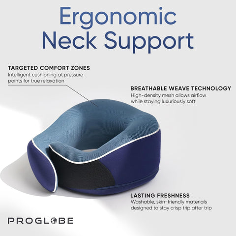 Roll-ready neck pillow tucked in the mesh bag for travel convenience