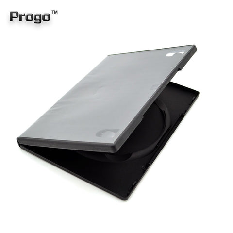 Progo 50-pack standard black DVD case side view showing slim 14mm profile