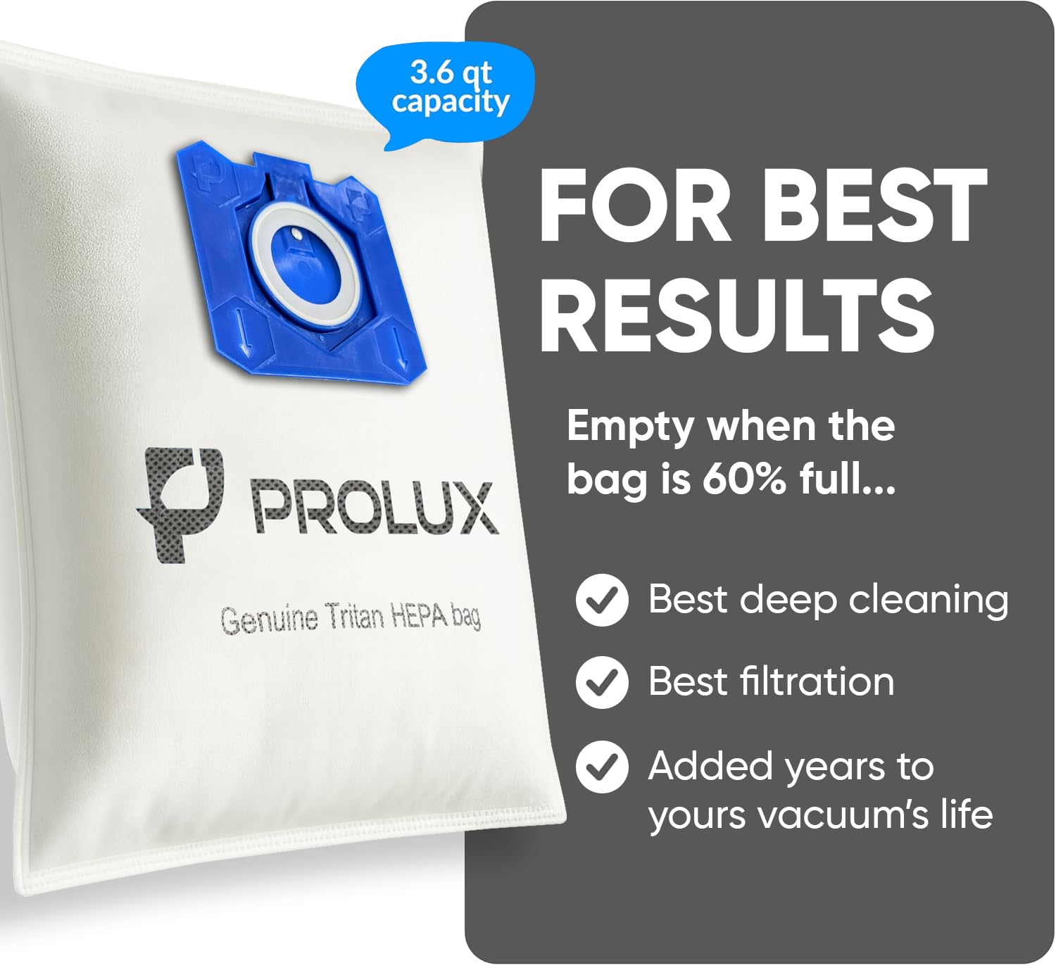 Prolux Tritan bags air-flow illustration highlights improved suction