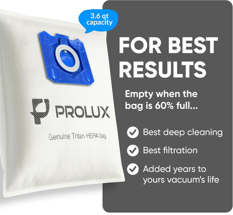 Prolux Tritan bags air-flow illustration highlights improved suction
