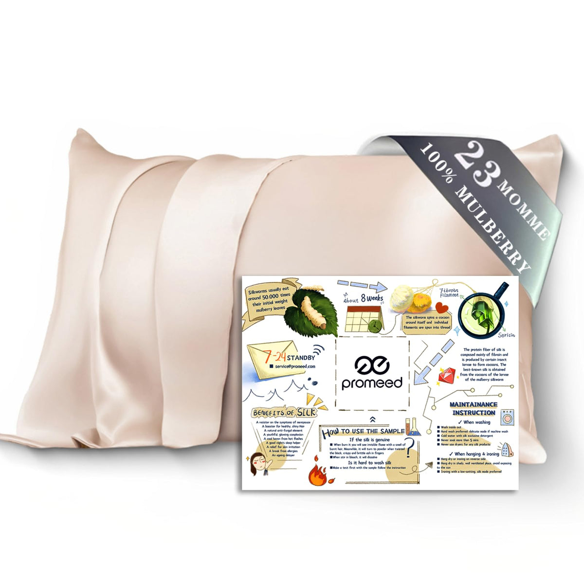 Promeed silk pillowcase side view with smooth surface for hair protection.