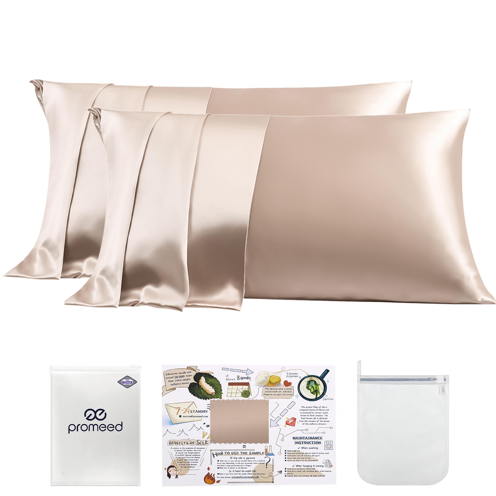 PROMEED 23 Momme silk pillowcase with zipper detail, smooth and breathable for restful nights.
