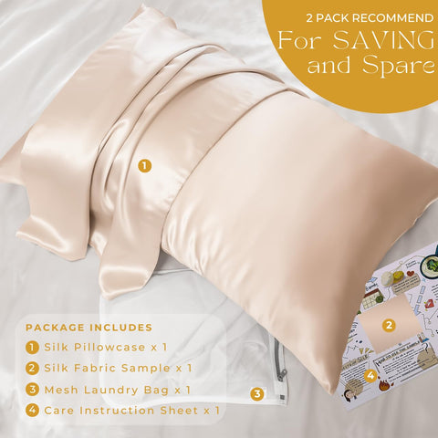 Promeed champagne-colored pillowcase on a tidy bed demonstrates luxe bedroom aesthetic.