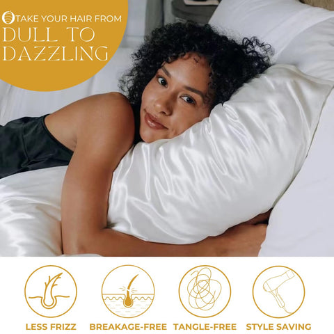PROMEED pillowcase shown in bed to suggest smooth hair and hydrated skin