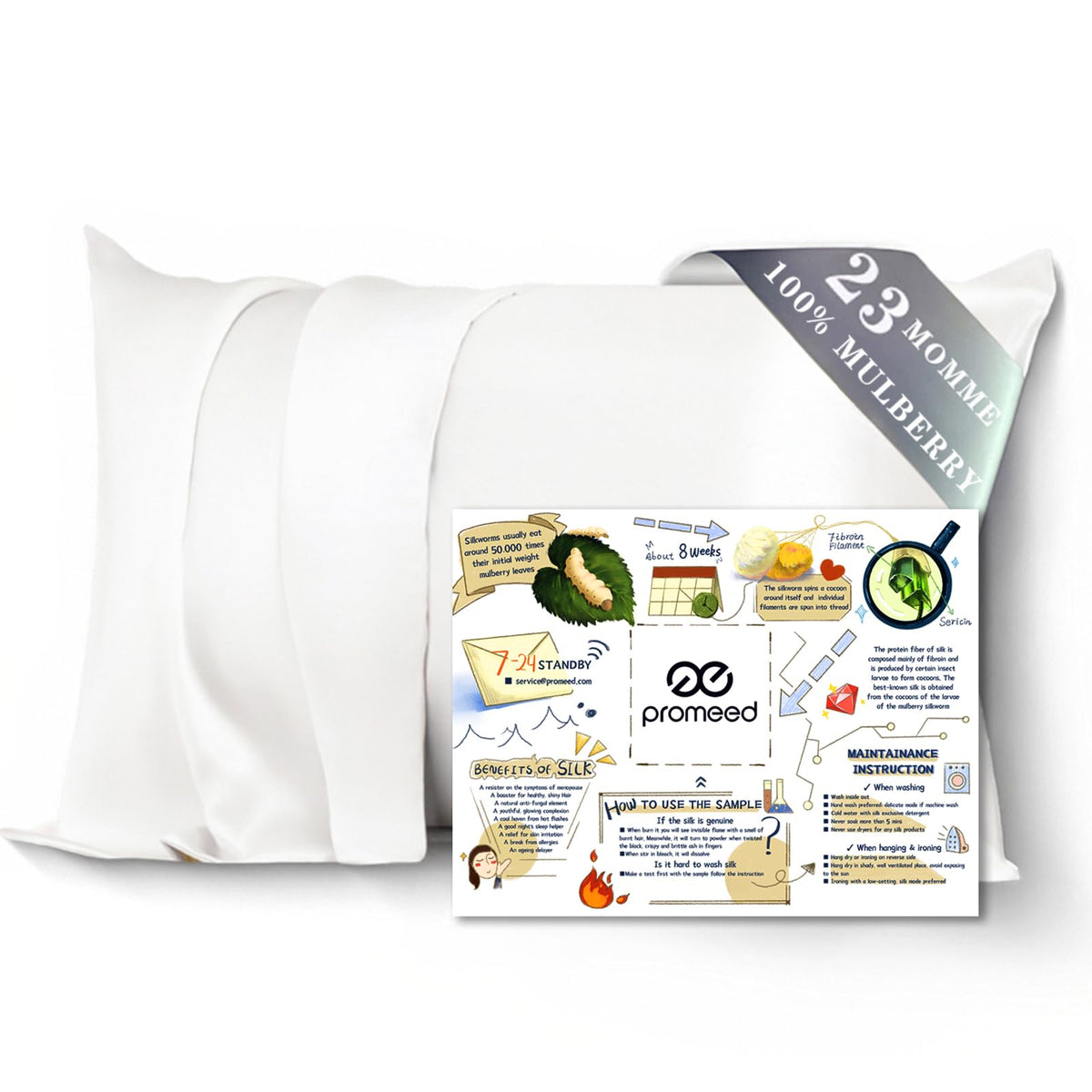 PROMEED silk pillowcase with zipper in white 20x26 for secure nightly use
