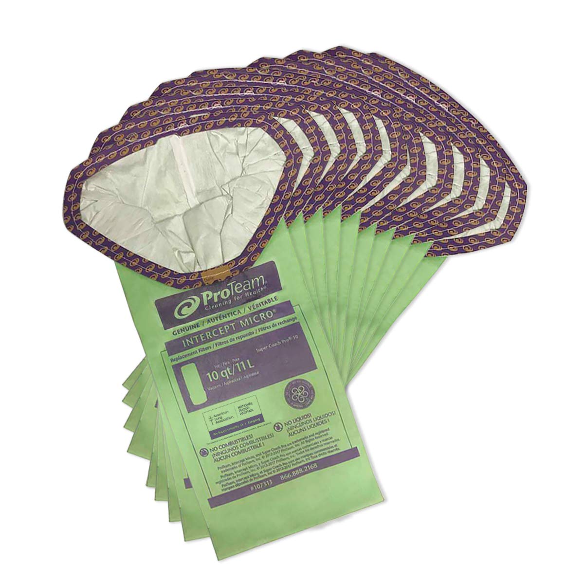 ProTeam Intercept micro filter bags with open collar for Super Coach Pro 10, capturing fine dust efficiently