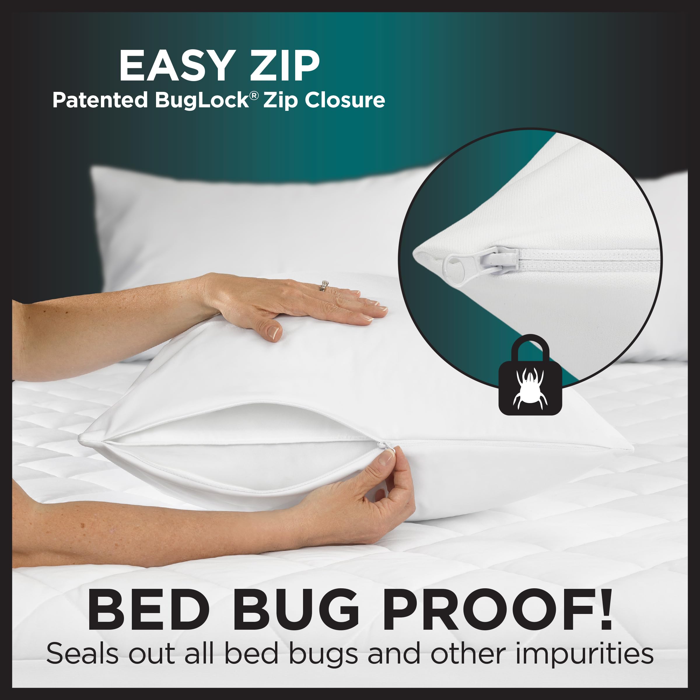 Protect-A-Bed AllerZip pillow protectors breathable design for cooler sleep.