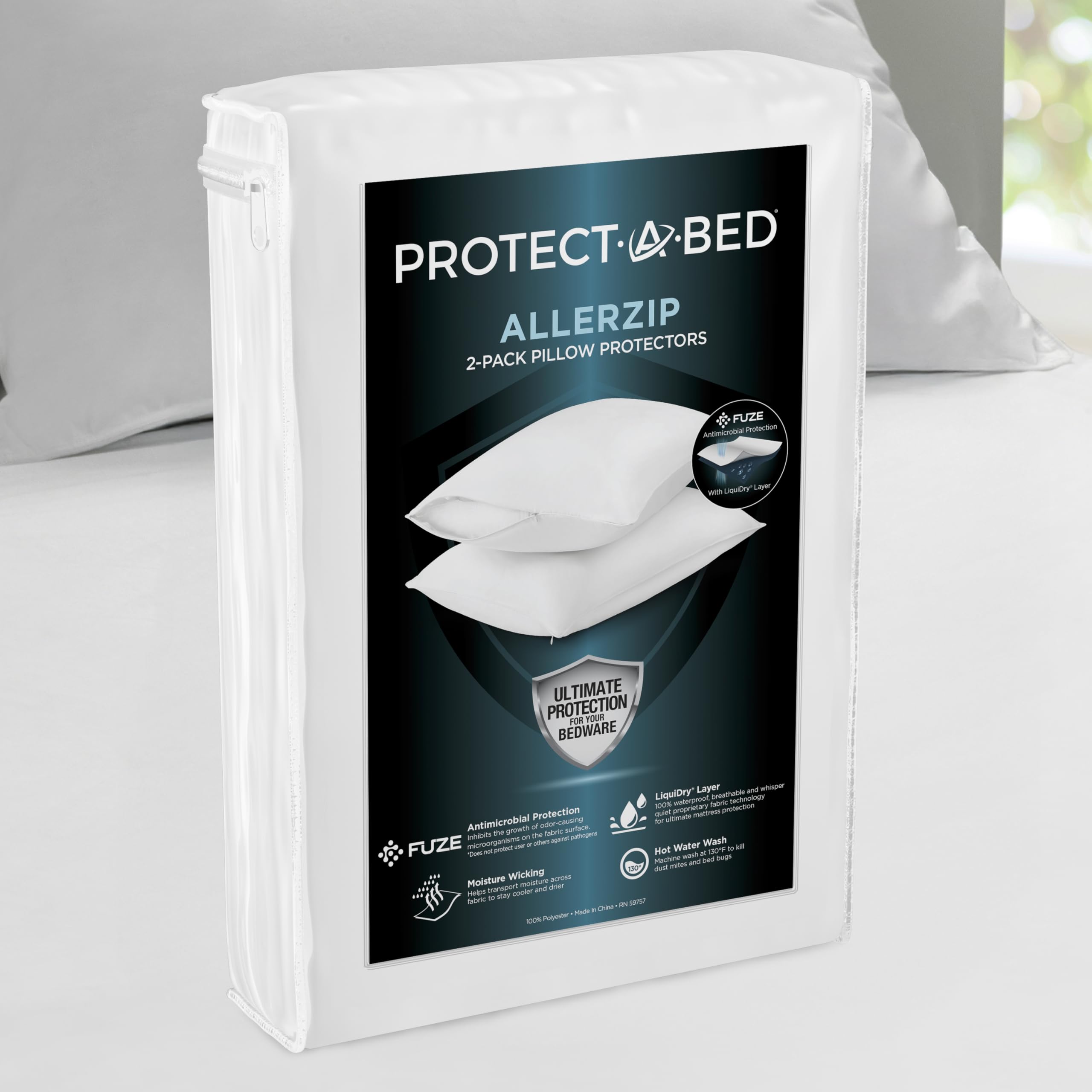 Protect-A-Bed AllerZip pillow protectors with zip-close for secure pillow protection.