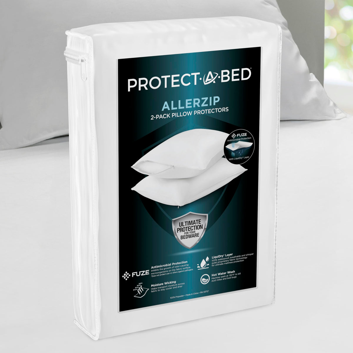 Protect-A-Bed AllerZip pillow protectors with zip-close for secure pillow protection.
