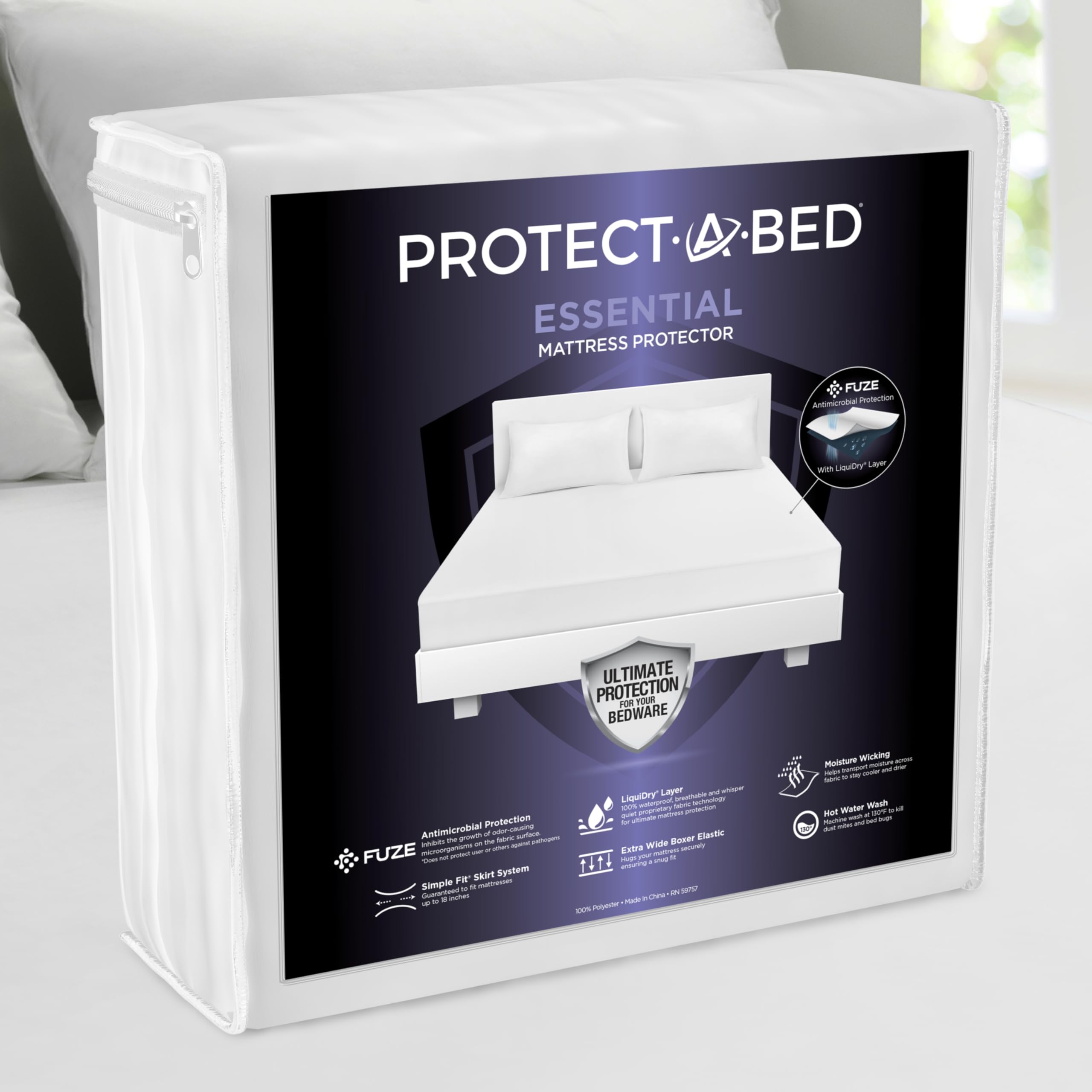Protect-A-Bed Essential mattress protector top view with waterproof shield against spills.