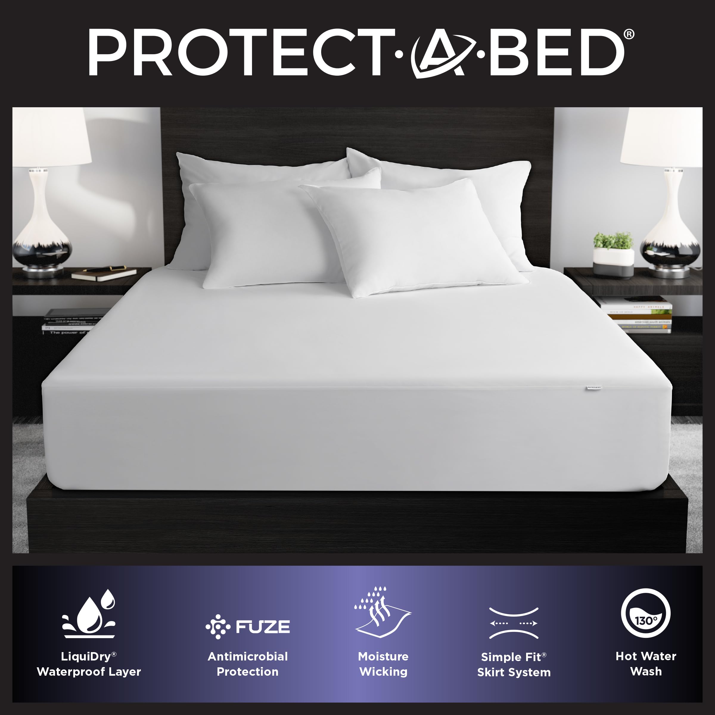 Protect-A-Bed waterproof mattress cover blocks spills while maintaining breathability for cooler sleep.