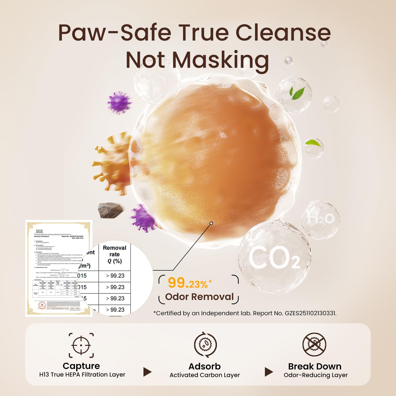 Provirtec air purifier featuring H13 HEPA captures fine particles for cleaner indoor air.