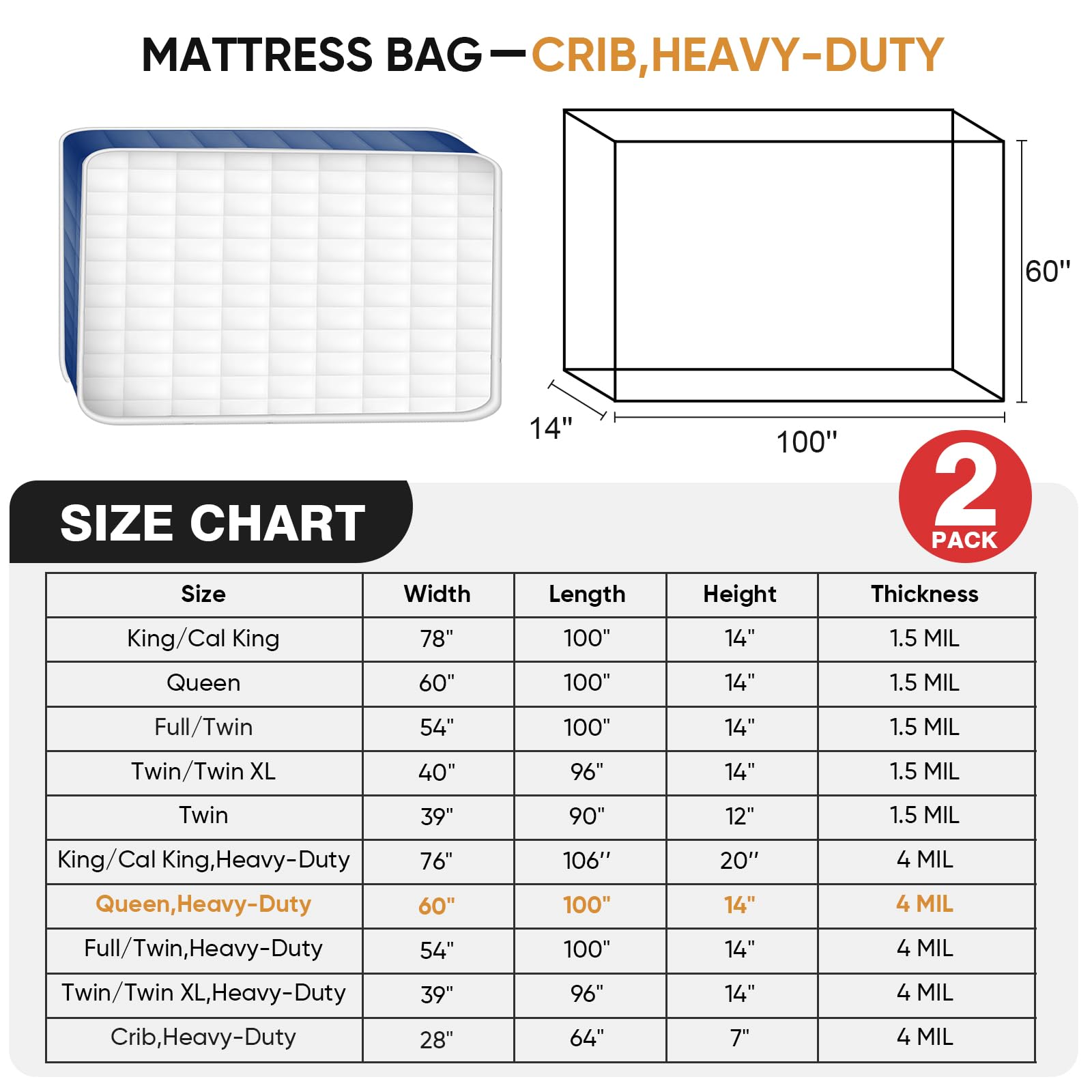 Extra-long PROWEE queen mattress bag offers full coverage